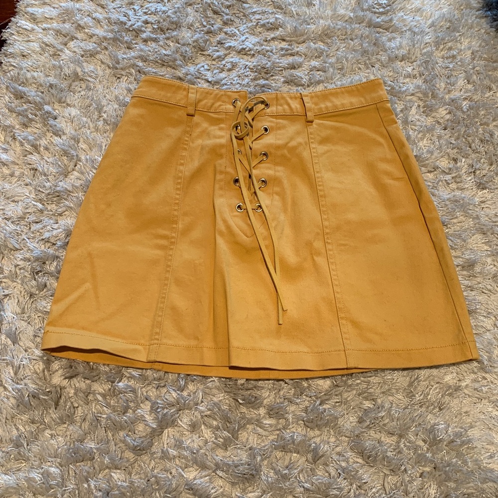 forever 21 Lace Up Yellow Mini Skirt